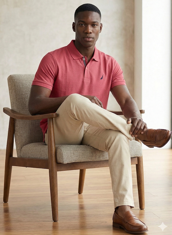 Men's Solid Polo - Sunkist Coral