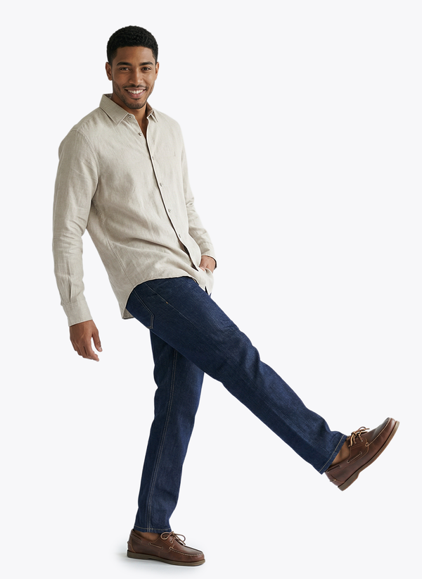 Men's Solid Linen Shirt - Beige