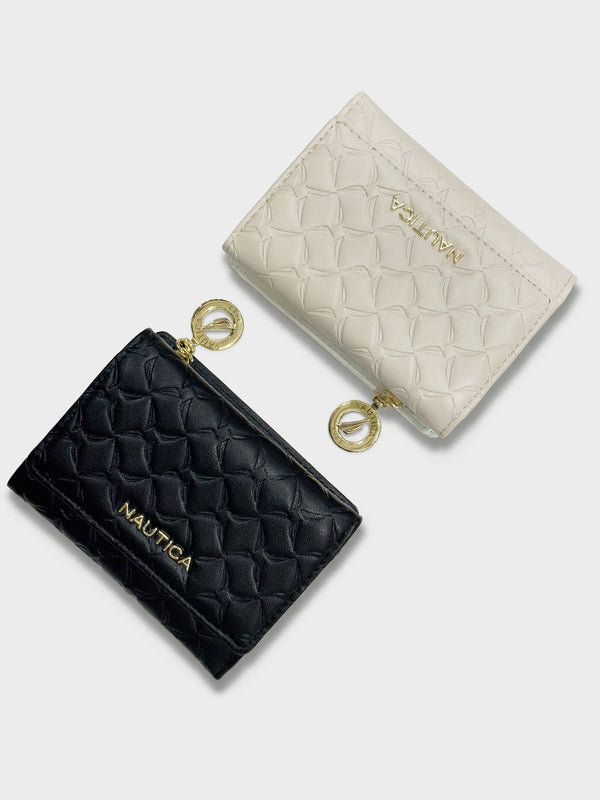 MARY Tri-Fold Monogram Wallet - BLACK