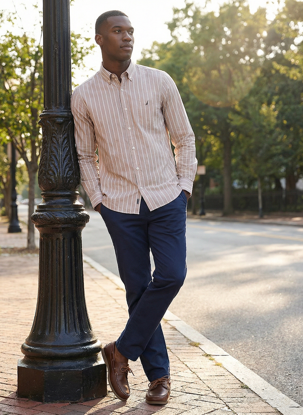 Men's Dyed Long Sleeve Shirt - LIGHT BROWN
