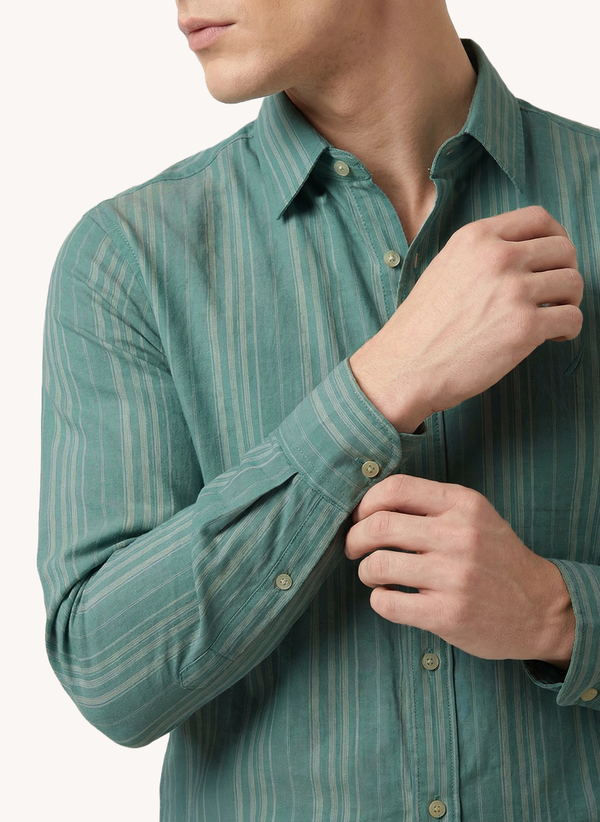 قميص رجالي مصبوغ بأكمام طويلة - نعناعي فاتح